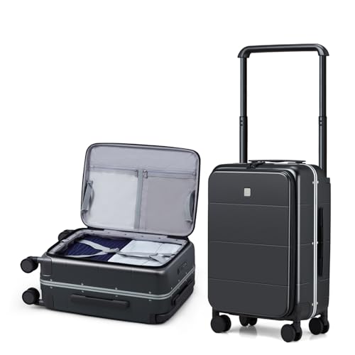 Top Opening Carry On Luggage 20 Inch Aluminum Frame Hardside Suitcase (Jet Black / 20 Inch)