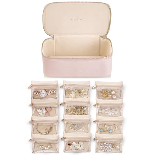 Jewelry Organizer with Clear 12 Velvet Bags (12PCS-Pink)