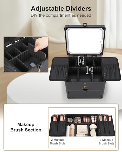 Makeup Bag with LED Mirror (black 2 layer / large)