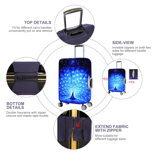 Suitcase Cover 3D Print Design Travel Luggage Protector Trolley Case Cover 19" (BluePeacock / S(Fits to 19"-20" Trolley Case))