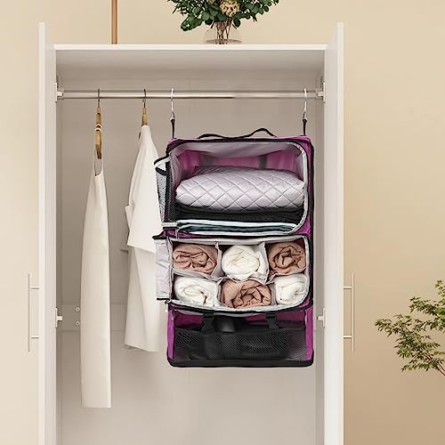 Travel Portable Hanging Shelves Closet Organizer Packing Luggage Storage with Multifunctional and Foldable Invisible Compartment (Purple / XX-Large)