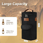 2 Bottle Wine Cooler Tote Carrier (Black / 2 Bottle-with front pocket)