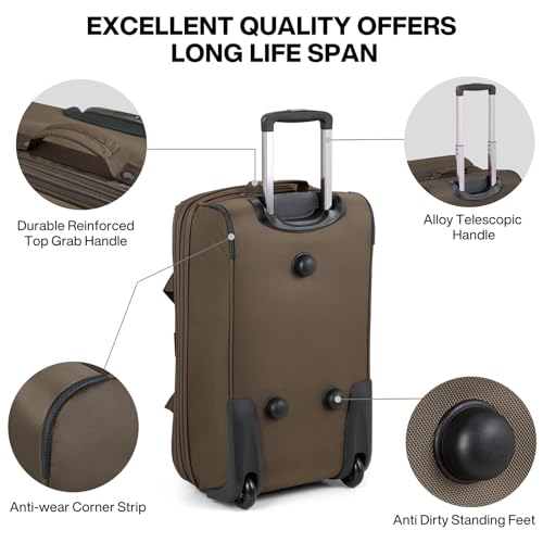 Expandable Carry On Luggage Suitcases with Wheels Foldable Duffle Bag for Travel Carry On suitcase Weekend Bag for Women Men（Coffee） (20 Inch / Coffee)