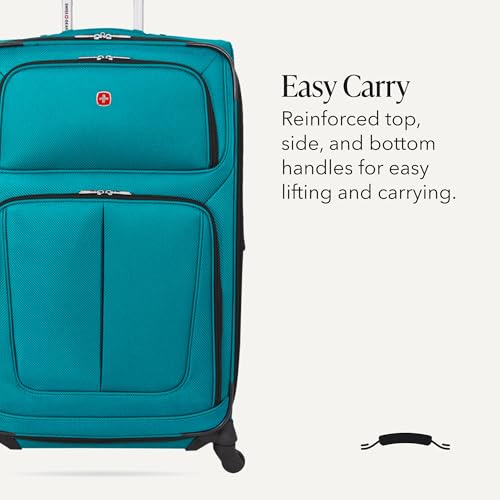 Sion Softside Expandable Spinner Luggage Durable Lightweight Travel Suitcase (Checked-Large 29-Inch / Teal)