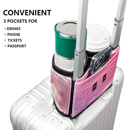 Luggage Travel Cup Holder Free Hand Drink Carrier (Hook & Loop: Glitter Pink)