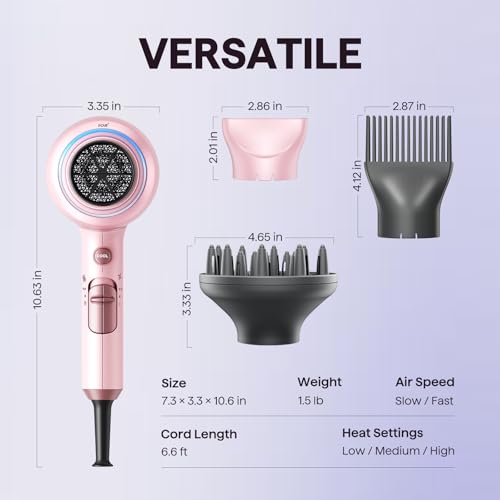 Blown Away Ionic Hair Dryer with Diffuser for Curly Hair (Pink)
