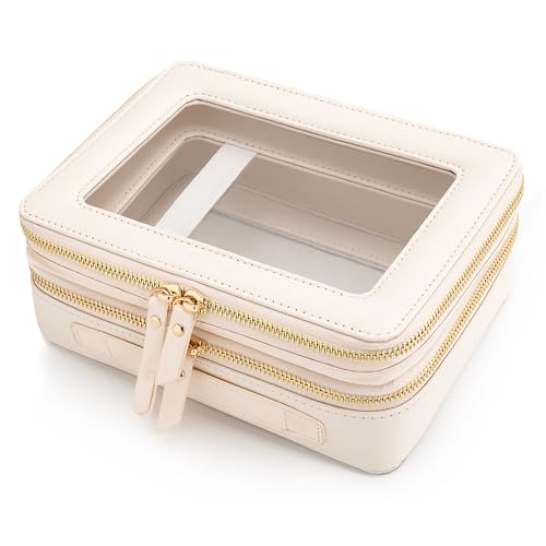 Large Clear Makeup Bags (Off-White / Dual Layer)