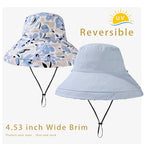 Womens Sun Hats Wide Brim Reversible Bucket Cotton Hat Packable Summer Travel Cap with Hat Clip (Medium / Blue)