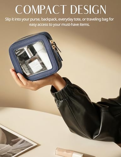 Clear Makeup Bag with Zipper Small Travel Cosmetic Case Navy Blue Mini Pouch for Purse Accessories Car Storgae Essentials Bag Purse Pouch Organizer Compact Small Clear Toiletry Bag for Traveling (Navy Blue / Mini Chic)