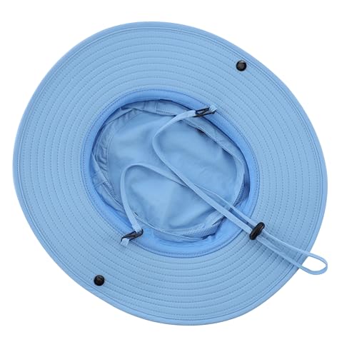 UPF50+ Mens Sun Hat Wide Brim Womens UV Protection Beach Bucket Hat for Fishing Hiking Snap Up Cowboy Hat (One Size / Light Blue)