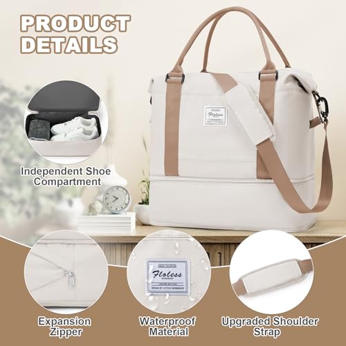 Large Travel Duffle Bag Expandable Carry On Weekender for Women 18x14x8 (A47-BeigeBrown / X-large)