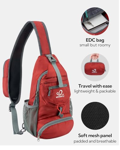 Packable Small Crossbody Sling Backpack Shoulder Chest Bag Daypack for Hiking Traveling (Red)