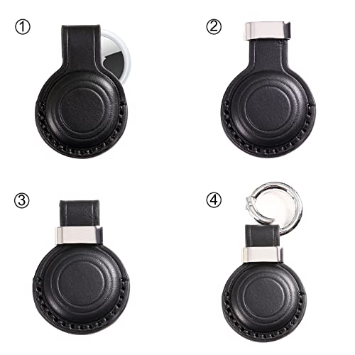 Genuine Leather Keychain Holder Compatible with Airtag ([1 Pack] Black V2.0)