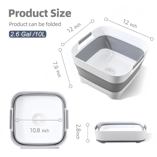2.6 Gal 10L Collapsible Wash Basin with Drain Plug (Gray)