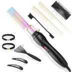 Electric Hot Comb Hair Straightener Heat Pressing Comb Curling Flat Iron Curler Hair Straightener Brush for Natural Black (Multicolored)