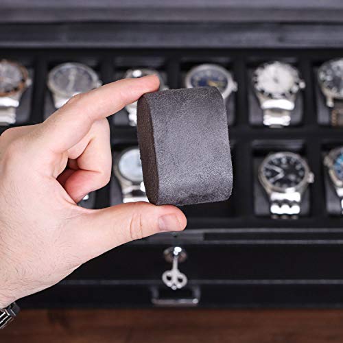 12 Slot Leather Watch Box with Valet Drawer (Black / Grey)