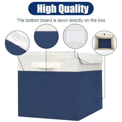 Large 42 Quarts Fabric Storage Bins with Lids [2 (Navy Blue & White / Large - 2 Pack)