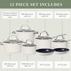 Healthy Duralon Blue Ceramic Nonstick Cookware Set (12pc Vanilla Cream / 12pc Set)