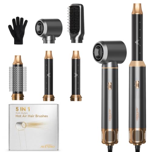 5-in-1 Hot Air Styler, Hair Dryer Brush with Auto-Wrap Curlers (Charcoal)