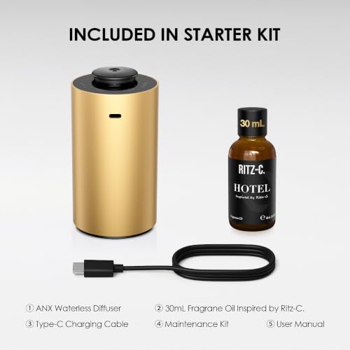 ANX Waterless Essential Oil Diffuser Starter Kit (Gold)