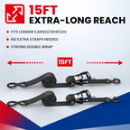 MOCA Heavy Duty Ratchet Straps Tie Down 4 Pack 1.6" x 15ft (Black / 15ft)
