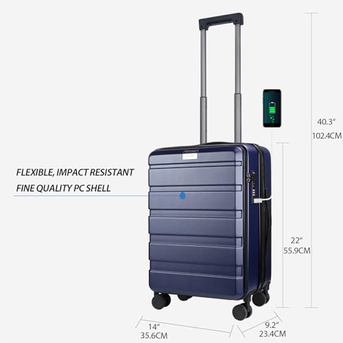 20 Inch Airline Approved Carry On Luggage (Navy)