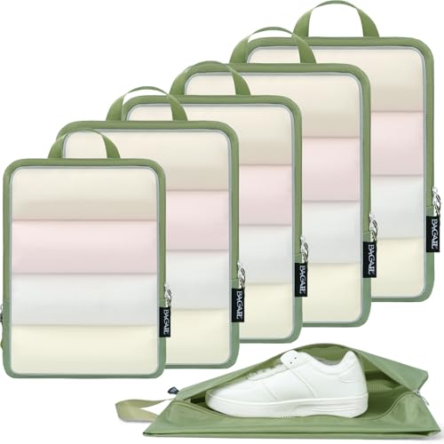 6 Set Ultralight Compression Packing Cubes Packing Organizer for Travel Accessories Luggage Suitcase Backpack (Matcha Green70D / Mesh Pattern)