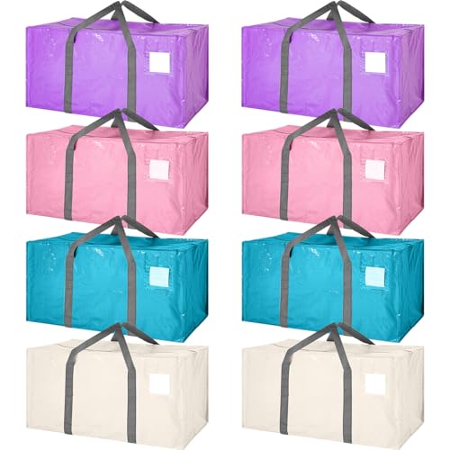8 Pack Heavy Duty Dorm Moving Bags 65LBs Zippers (Mixed Colors)