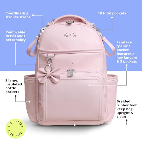Boss Plus Diaper Bag Backpack with 19 Pockets (Ribbons & Bows)