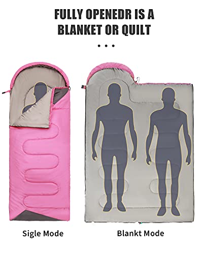 Sleeping Bags for Kids Girls Backpacking Lightweight Waterproof (3.3lb Pink)
