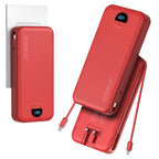 Portable Charger Power Bank 20000mAh with Built in Cables & Wall Plug (Red)
