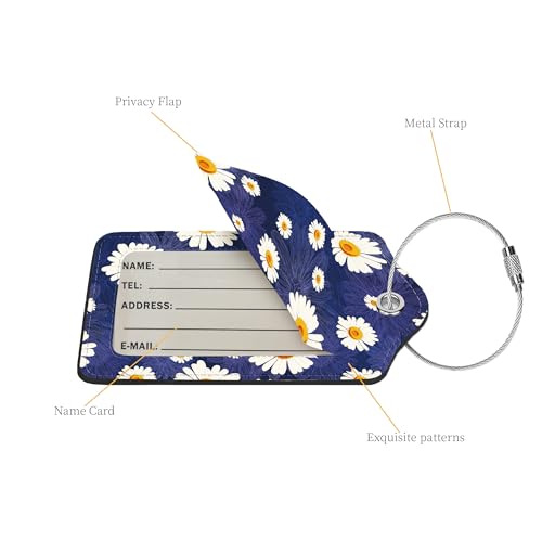 2 Pcs Luggage Tags for Suitcase (White Daisy)