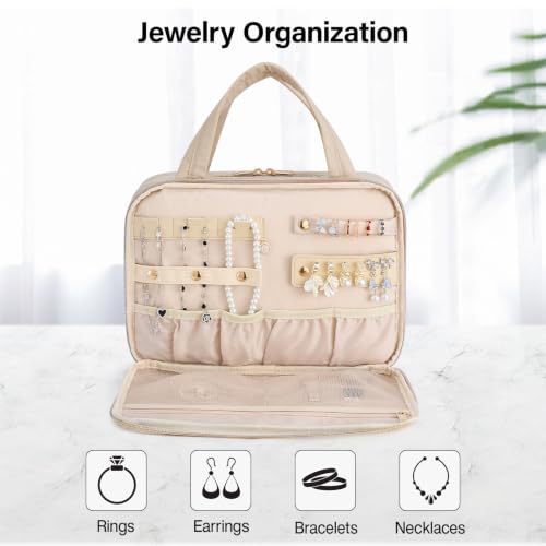 Hanging Travel Toiletry Bag with Jewelry Organizer (Apricot)