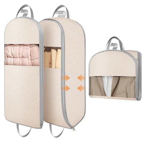 Garment Bags for Hanging Clothes 10" Gusseted (Beige / 43" x 10"2 Pack)