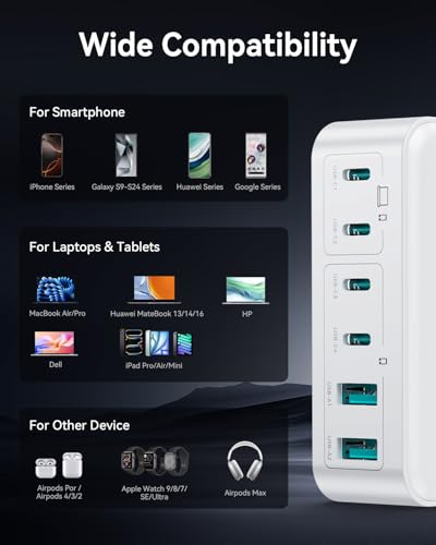 270W GaN 6‑Port Charging Station (White-270W)
