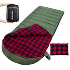 0 Degree Sleeping Bag Cotton Flannel Winter Cold Weather for Adults XXL Sleeping Bag 4 Season Big and Tall with Pillow Compression Sack (OLIVE_R)