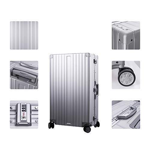 All Aluminum Luggage Zipperless Hard Shell Luggage Case with TSA Lock Spinner Alloy Metal Suitcase (Silver / 28")