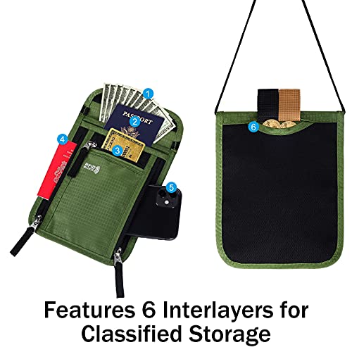 Travel Pouch Neck Wallet Family Passport Holder Organizer Case with RFID Blocking (6x7.5In / Green)