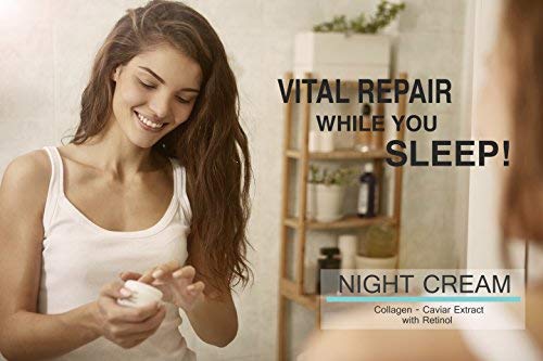 Night Cream with Collagen, Caviar Extract & Retinol - repair and moisturize skin at night - 4 oz