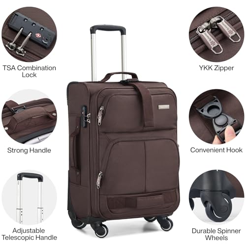 20 Inch Softside Expandable Carry On Luggage with 4 Spinner Wheels (Coffee / 20 Inch)