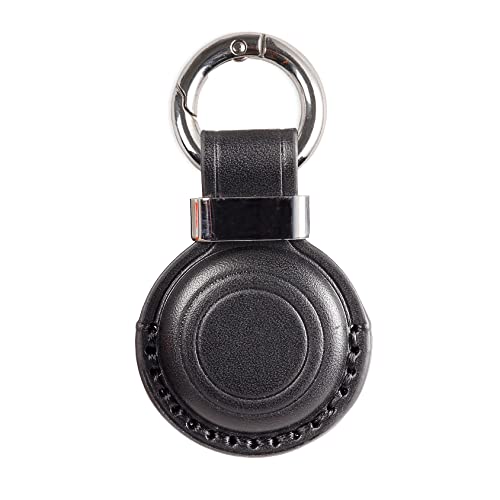 Genuine Leather Keychain Holder Compatible with Airtag ([1 Pack] Black V2.0)