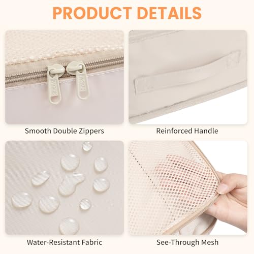 6 Set Packing Cubes Luggage Packing Organizers for Travel Accessories (Beige / 6 Set)
