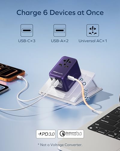 70W GaN Universal Travel Adapter (70W / Purple)