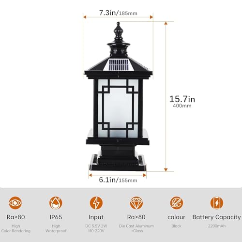 LED Solar Post Light Outdoor (Black)