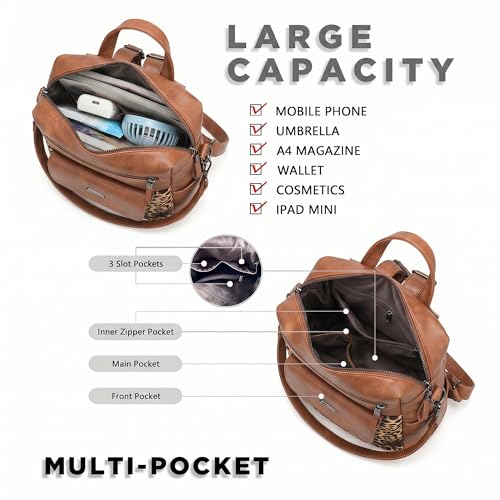 PU Leather Small Backpack Purse for Women Ladies Leopard (Leopard)