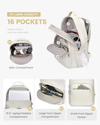 Laptop Backpack Purse for Women (Beige / 15.6-Inch)