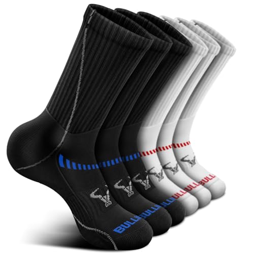 Men 6 Pack Athletic Compression Crew Socks for Running Gym Sports (7-8 / Black/White 3715)