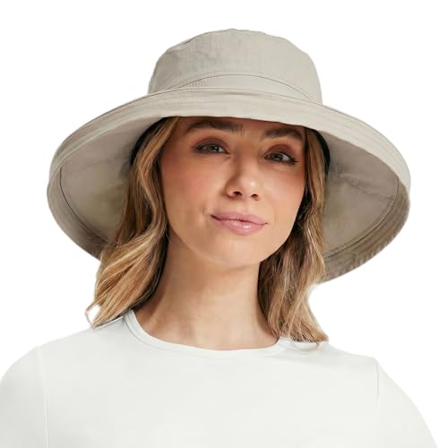 UVCoolix Women's UPF 50+ Wide Brim Cooling Sun Hat (X-Large / Greige)