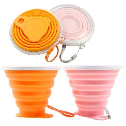 2 Pack Silica gel Collapsible Travel Cup 270ml (Pink & Orange)