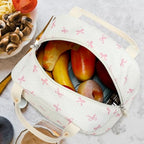 Lunch Bag for Women Men Cute Corduroy Lunch Tote Bags Reusable Insulated Lunch Box Large Capacity Reusable Insulated Cooler for Work Picnic or Travel (Bowtie-Pink / 10L)